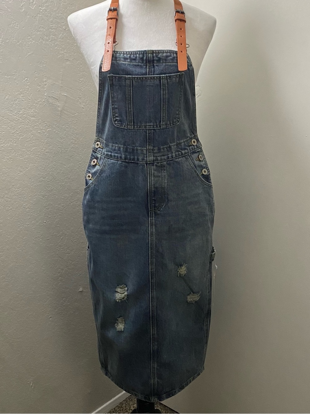 Buddha Treasures Denim Midi Overall Skirt Size Medium NWT